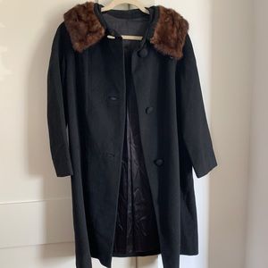 Vintage Black Cashmere Coat w Fur Stole ✨